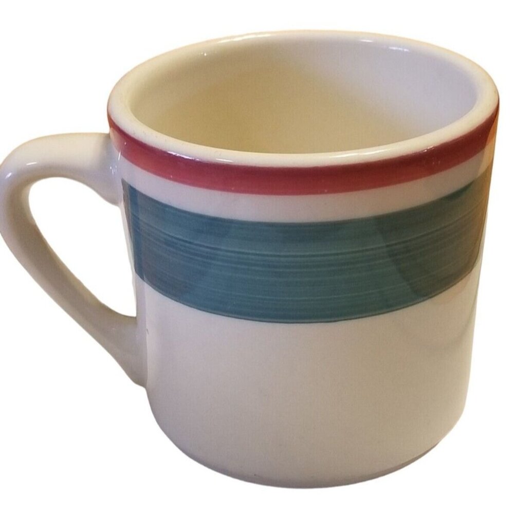 Vintage‎ Buffalo China Restaurant Ware Coffee Cup Mug White Green Pink Stripe
